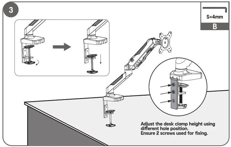 anko 43108121 Gas Lift Monitor Arm Instruction - Desk Clamp Instaiation 2