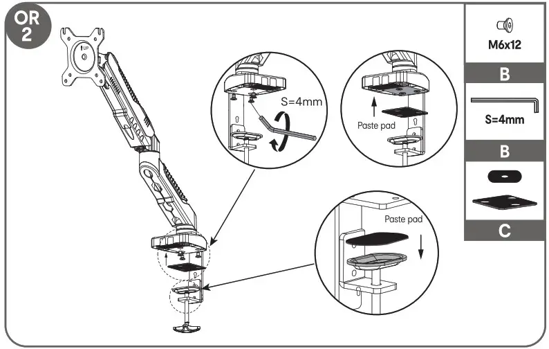anko 43108121 Gas Lift Monitor Arm Instruction - Desk Clamp Instaiation