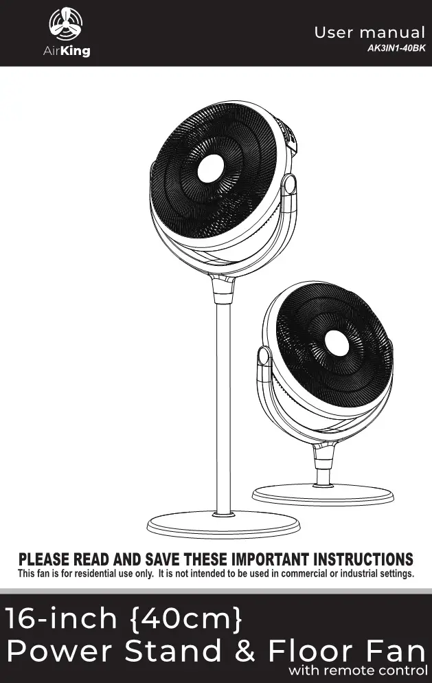 AirKing Power Stand & Floor Fan with Remote Control User Manual