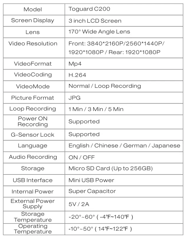 TOGUARD C200 4K UHD Dash Camera FIG 5