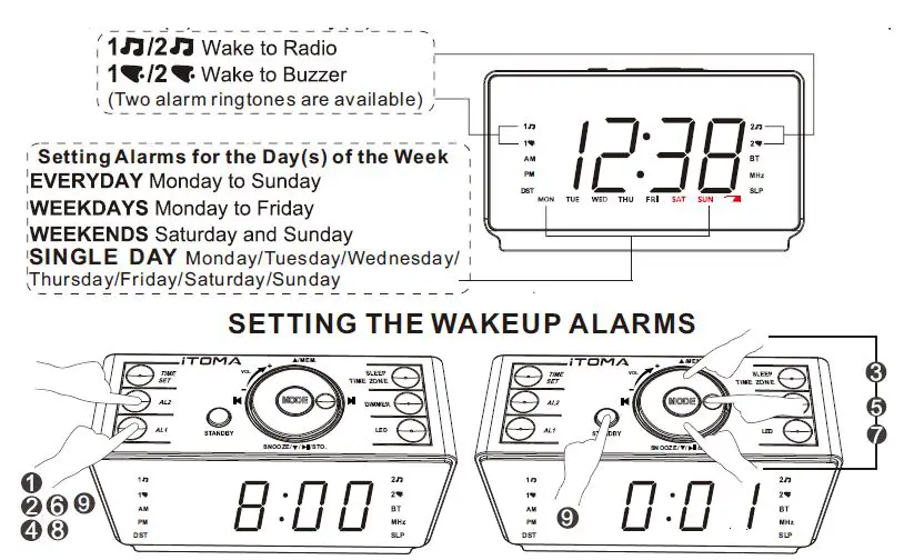 iTOMA- CKS708 Alarm- Clock Radio -with -Bluetooth- Speakers -fig 8
