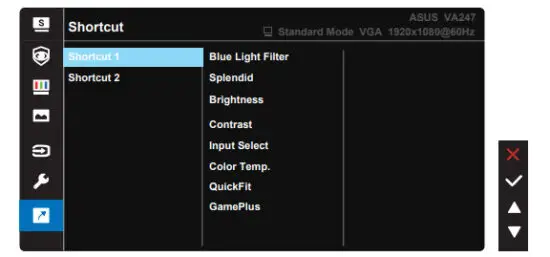 ASUS VA247HE LED Eye Care Monitor - Shortcut