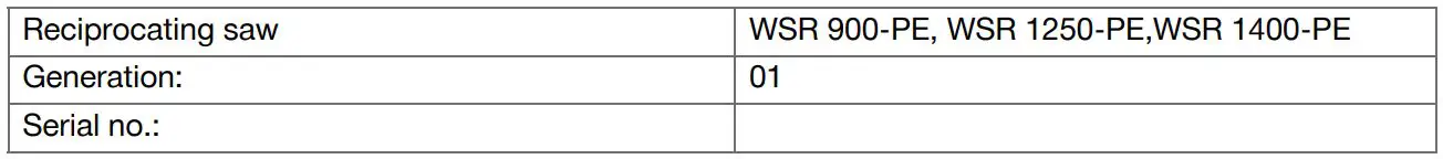 HILTI WSR 900-PE Variable Corded Reciprocating Saw Instruction Manual - Product information