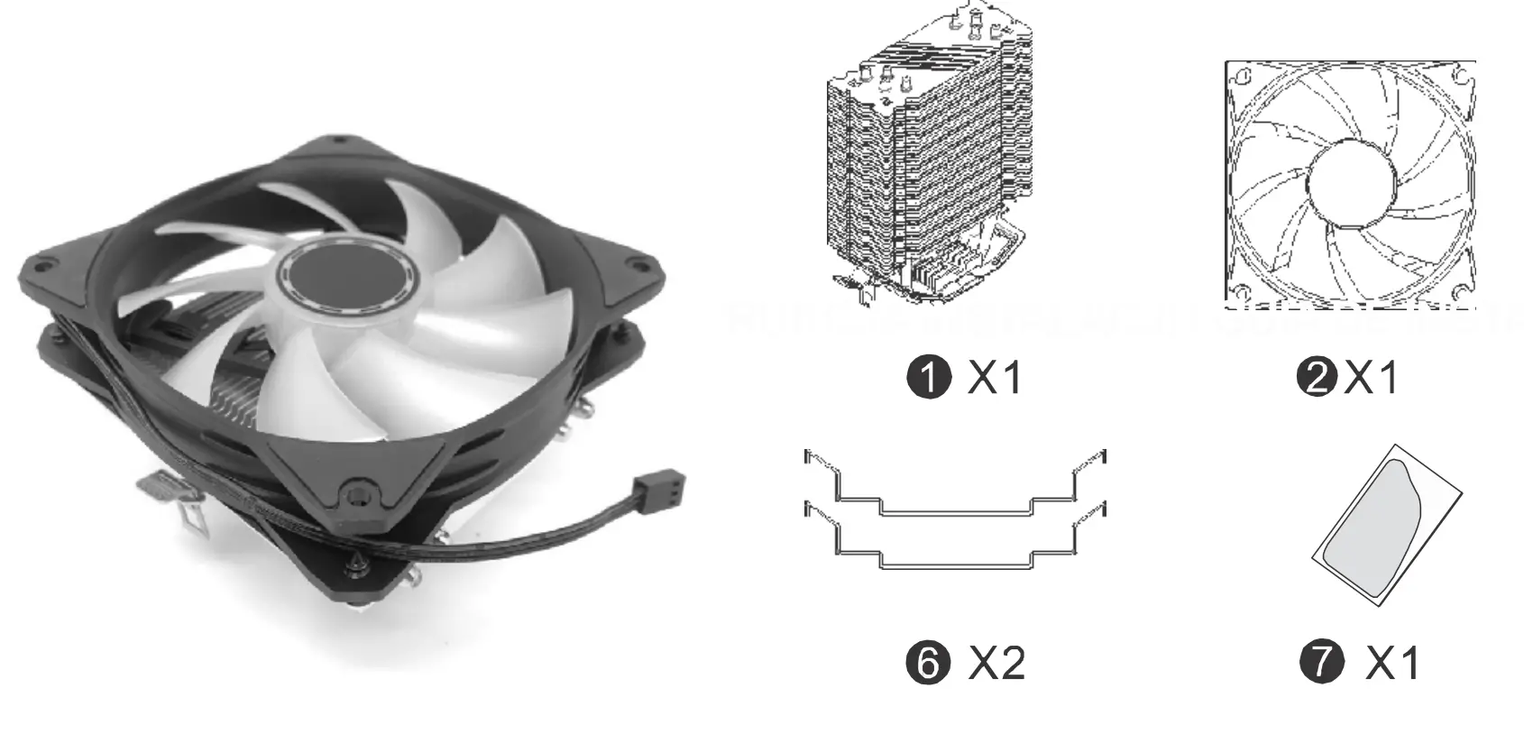 CPU-HURACAN-ARGB-X140 CPU Cooling Fan 12 cm 100 W Multicolor LED 4 Pin Package Content