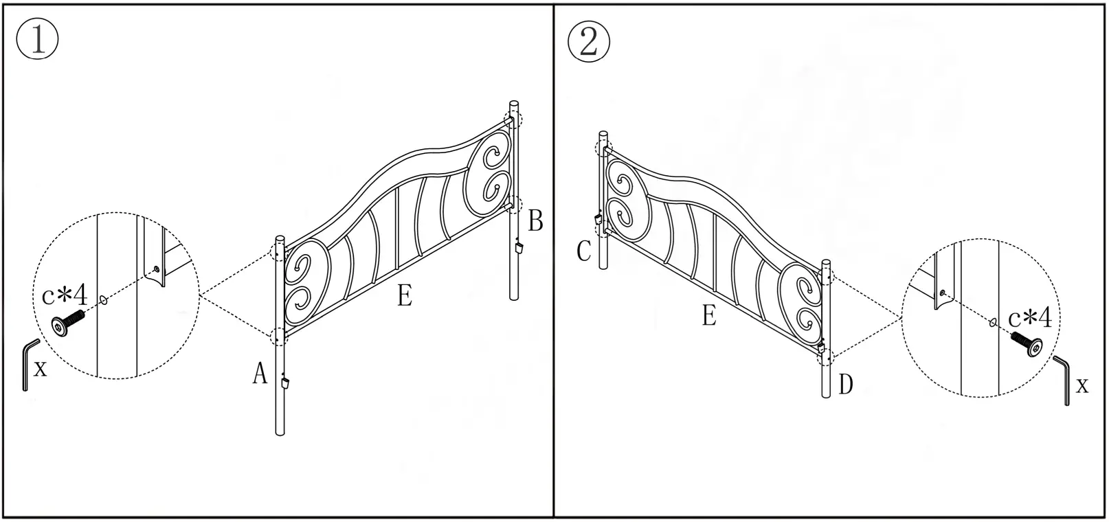 Home Depot BF 761G 6043 in W White Metal Frame Queen Platform Bed with Headboard and Footboard - fig