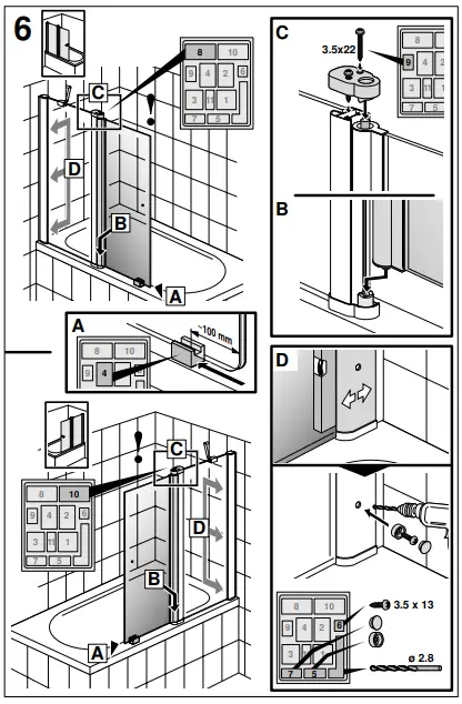 Gustavsberg LOGIC VZ 100 Bath Screen Elox-Gloss-fig10