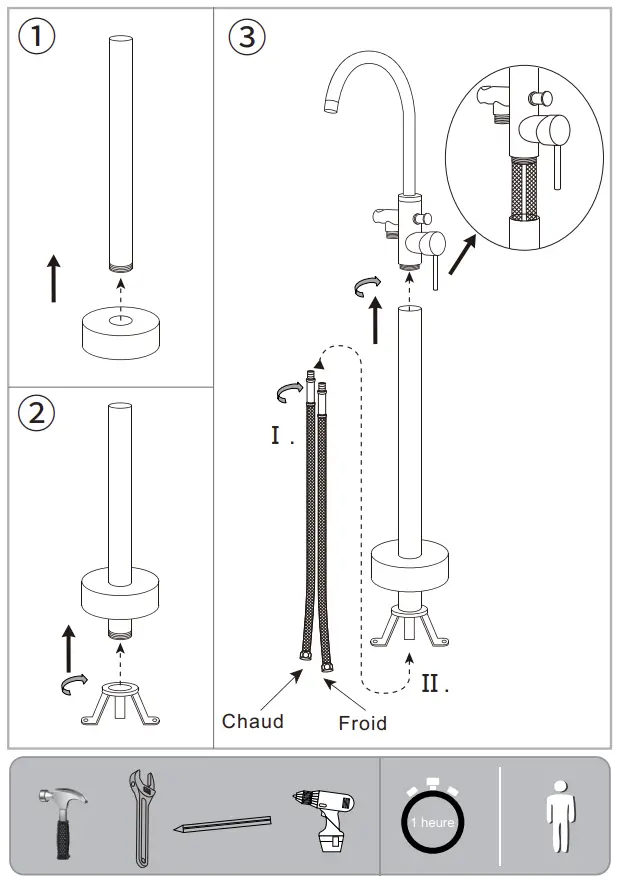 OCEAMIXCG88MB Floor-Mounted Mixer Installation Instruction illustration