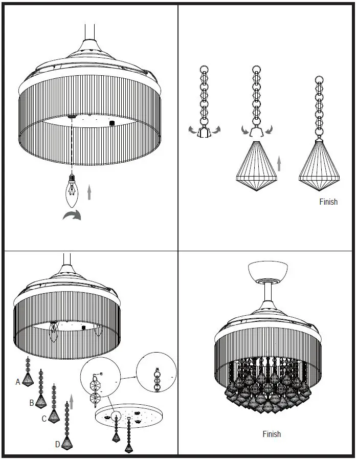 Parrot Uncle F3502WH110V 36 Inch Chrome Retractable Crystal Chandelier Ceiling Fan-11