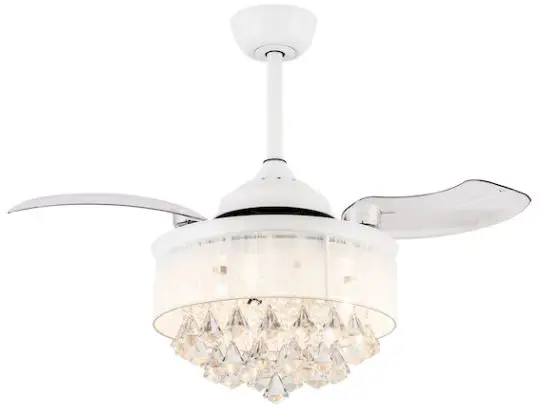 Parrot Uncle F3502WH110V 36 Inch Chrome Retractable Crystal Chandelier Ceiling Fan