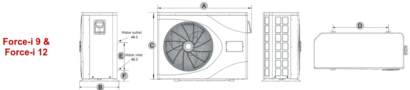 EVO HEAT EVO Force-i Inverter Pool and Spa Heat Pump - Dimensions