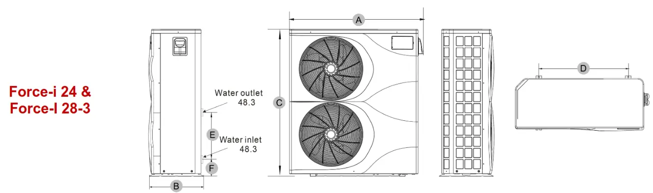 EVO HEAT EVO Force-i Inverter Pool and Spa Heat Pump - Dimensions3
