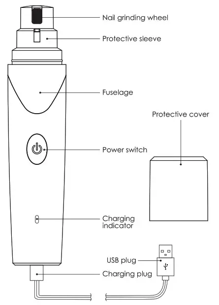 PATPET Pet Nail Grinder N8 - Product Diagram