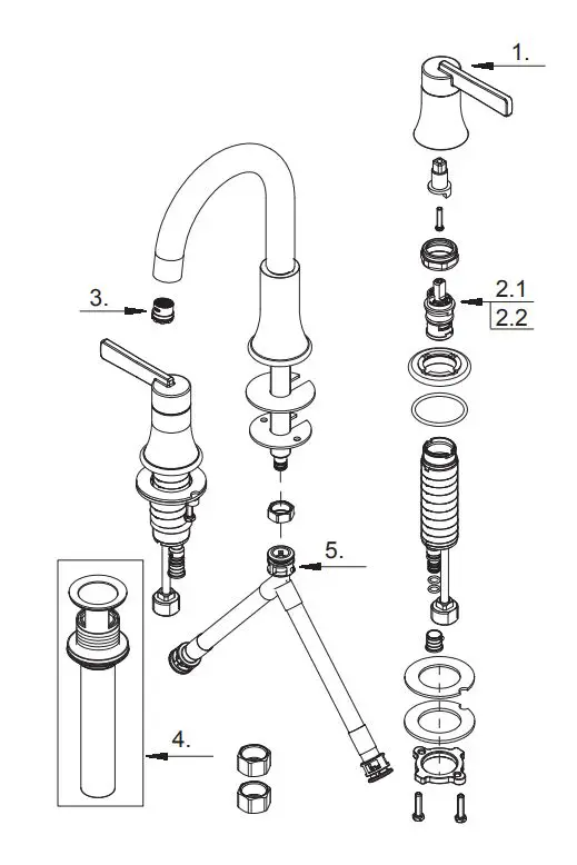 PROFLO PFWSC8860 Two Handle Widespread Lavatory Faucet Instructions - Metal handle assembly