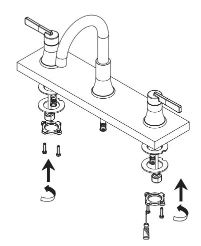 PROFLO PFWSC8860 Two Handle Widespread Lavatory Faucet Instructions - Place the handle bodies through the left & right holes