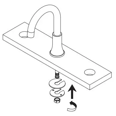 PROFLO PFWSC8860 Two Handle Widespread Lavatory Faucet Instructions - Place the spout in the center hole of sink. Secure faucet as showed above