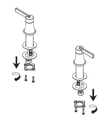 PROFLO PFWSC8860 Two Handle Widespread Lavatory Faucet Instructions - Remove mounting hardware assemblies from handle shanks