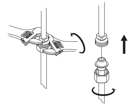 PROFLO PFWSC8860 Two Handle Widespread Lavatory Faucet Instructions - Tighten end of shank with wrench and slip coupling nut onto inlet port