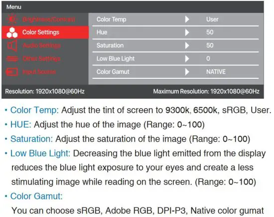 FIG 19 Color Settings