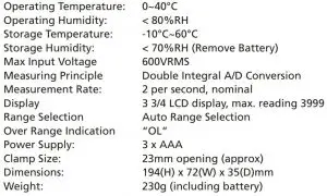 FIG 17 SPECIFICATIONS