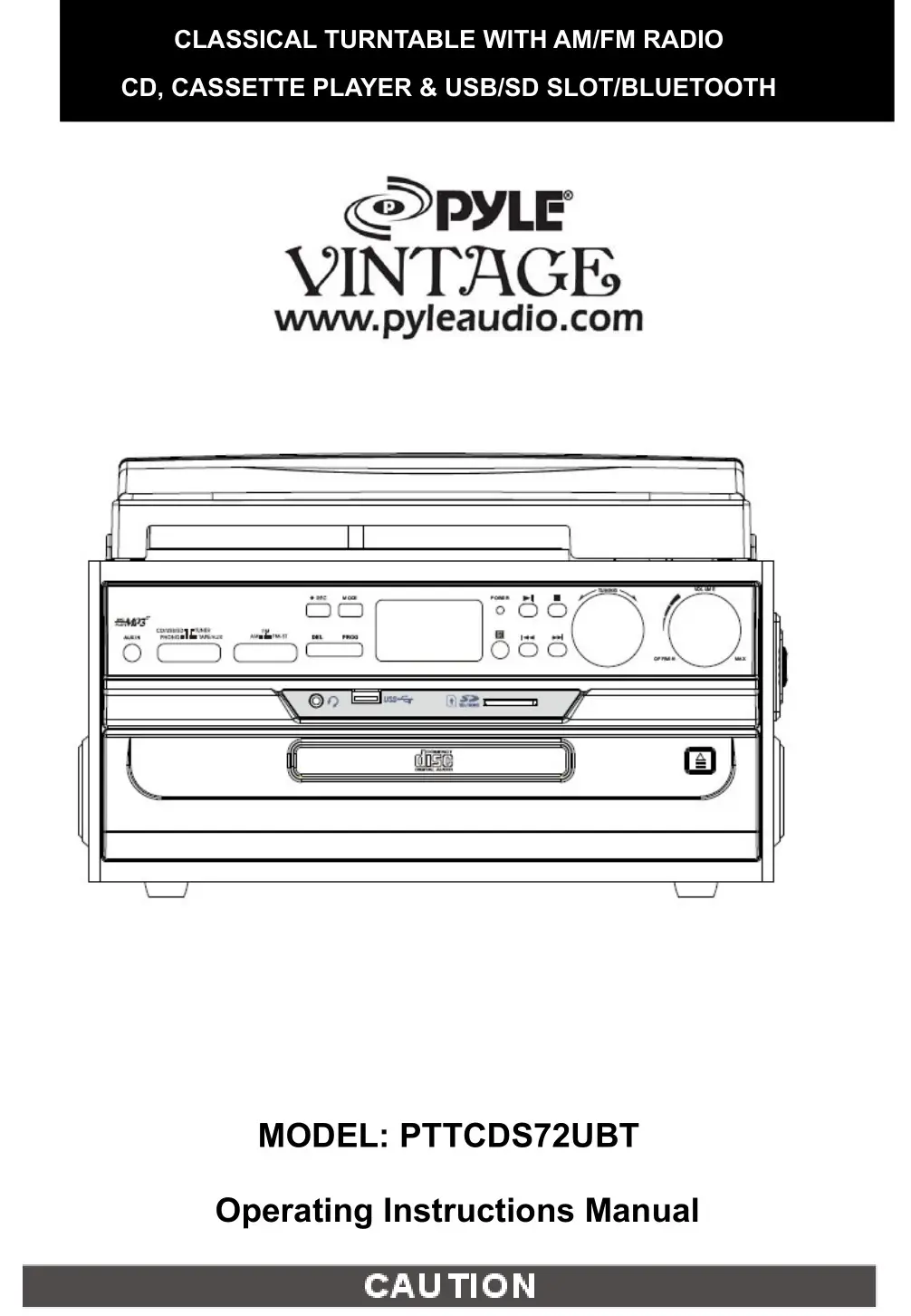 PYLE PTTCDS72UBT Retro Vintage Classic Style Bluetooth Turntable Instruction Manual