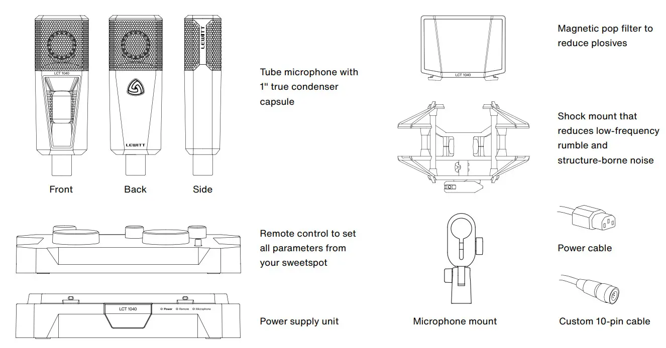 LEWITT LCT 1040 Large Diaphragm Tube FET Condenser Microphone System - included