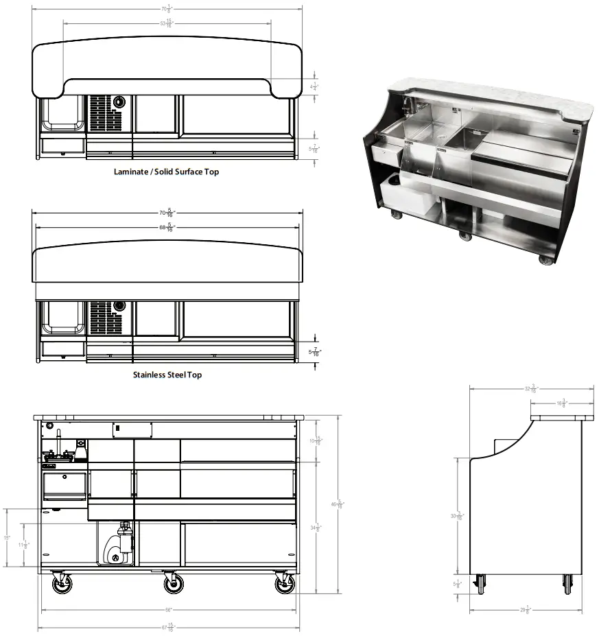 Perlick MOBS 42TE Signature 42 Inch Stainless Steel Mobile Bar with Ice Chest - Fig 9