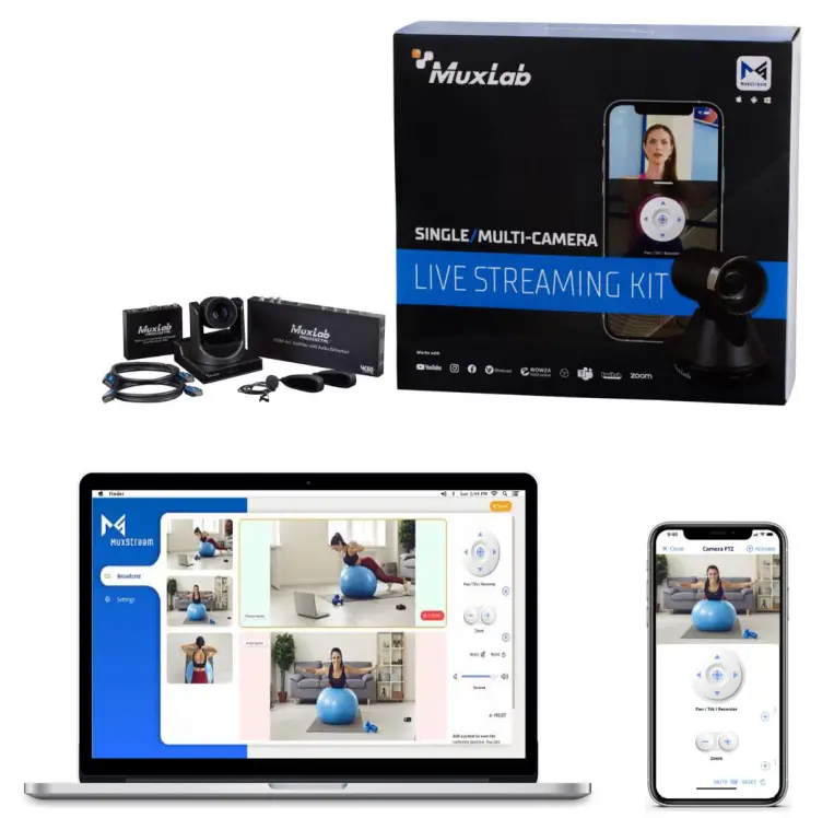 MuxLab 500785 PoE MuxStream Pro Multi Camera Live Streaming Kit, 30X Zoom
