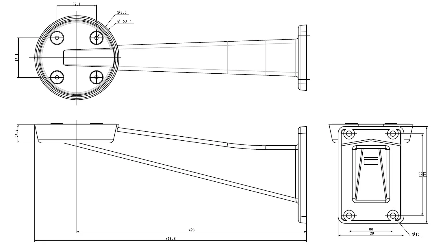 SIQURA UP WM Wall Mount Bracket - DIMENSION UP WM