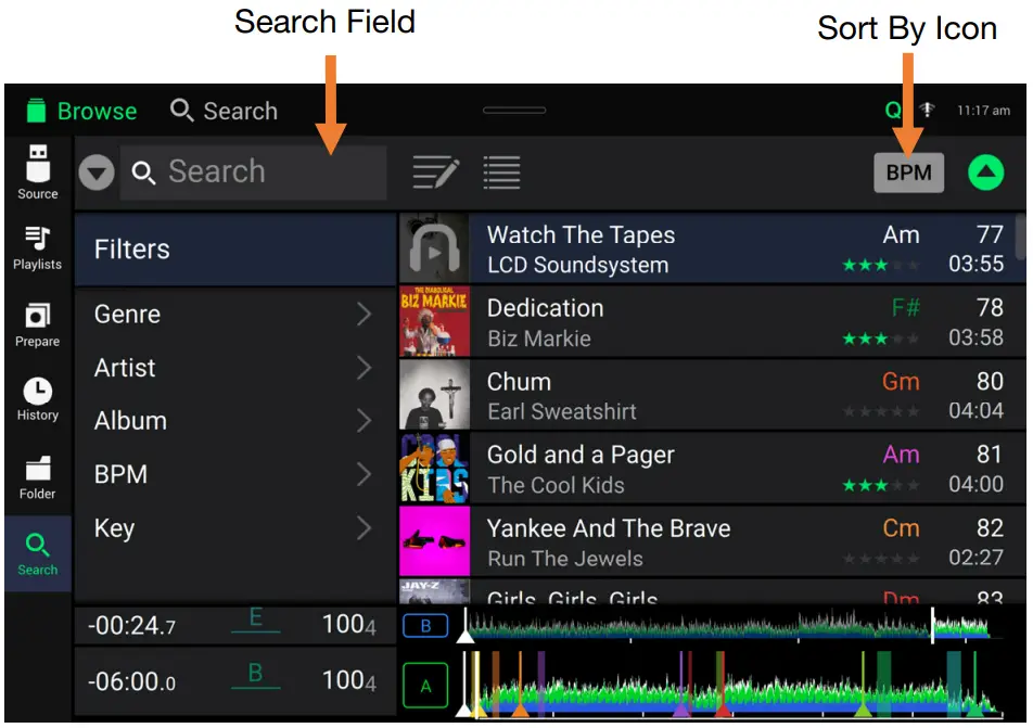 Searching & Filtering Tracks