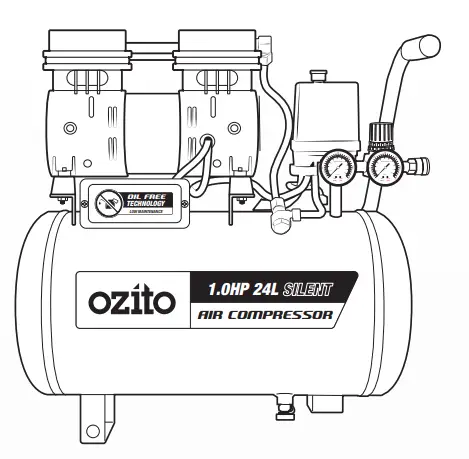 ozito 24L 1 0HP Silent Oil Free Air Compressor - figc