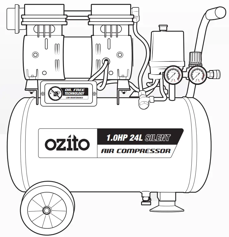 ozito 24L 1 0HP Silent Oil Free Air Compressor