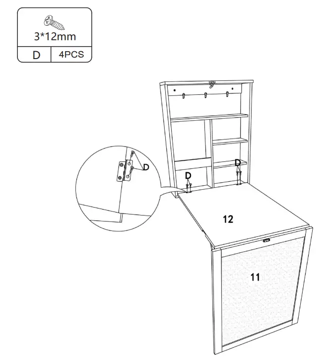 JAXPETY HG61S0827 White Wall Fold Out Writing Desk Convertible Cabinet - ASSEMBLY 13