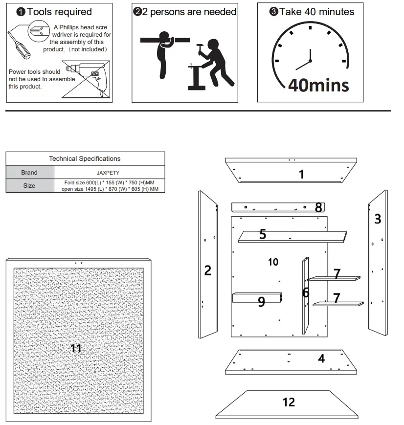 JAXPETY HG61S0827 White Wall Fold Out Writing Desk Convertible Cabinet - package