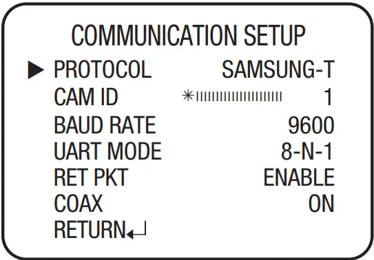Hanwha Techwin HCZ 6321 High Resolution 32X Zoom Color Camera - COMMUNICATION SETUP
