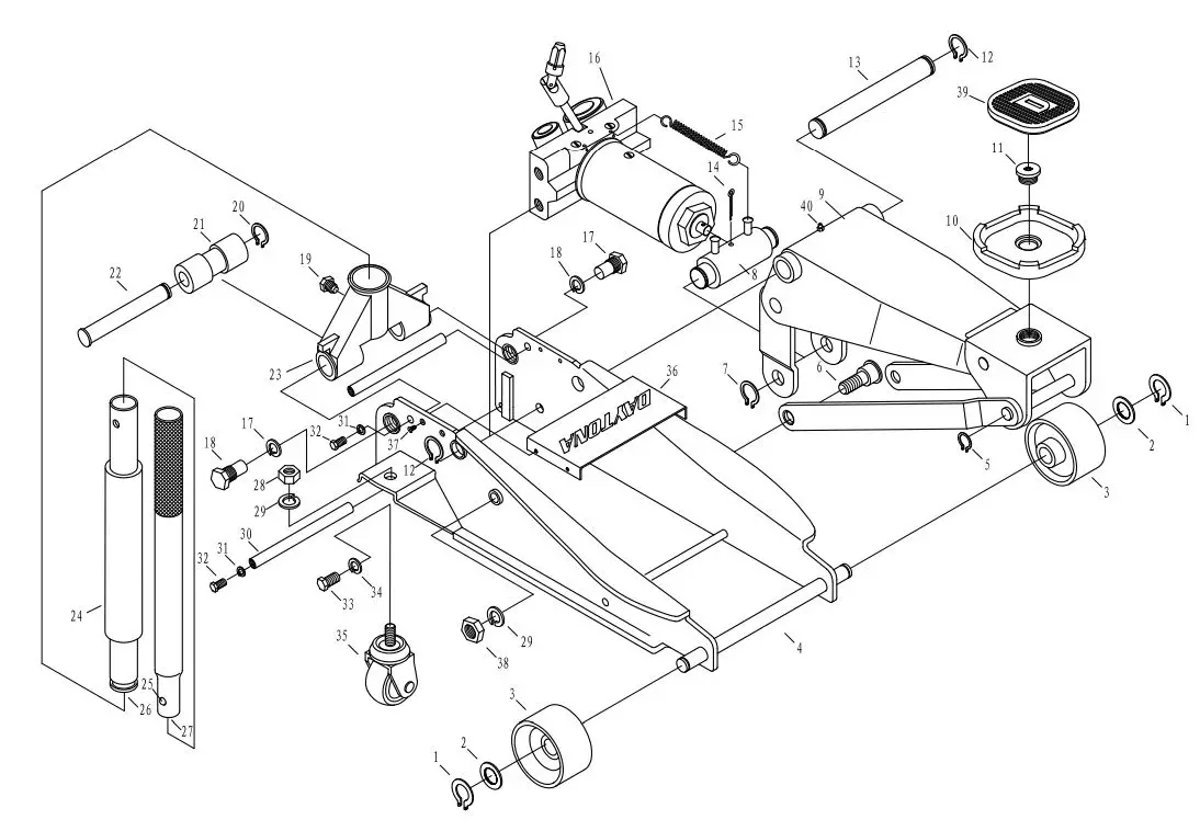 DAYTONA 64200 3 Ton Heavy Duty Floor Jack Owner’s Manual - Assembly Diagram