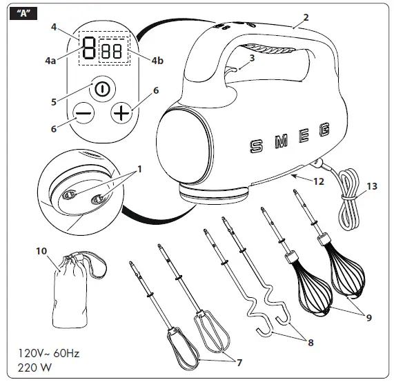 smeg HMF01 Electric Hand Mixer fig 1