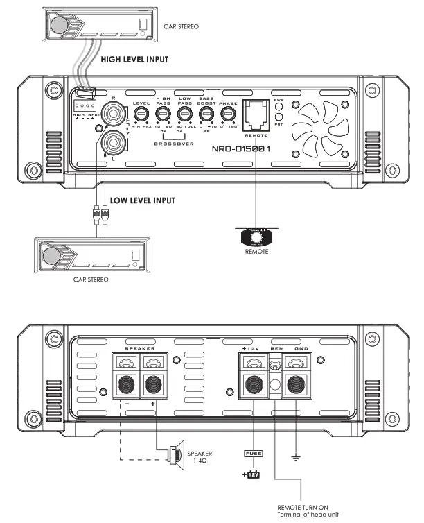 Nakamichi NRO D1500 1 Class D Mono Block Power Amplifier - WIRING DIAGRAM