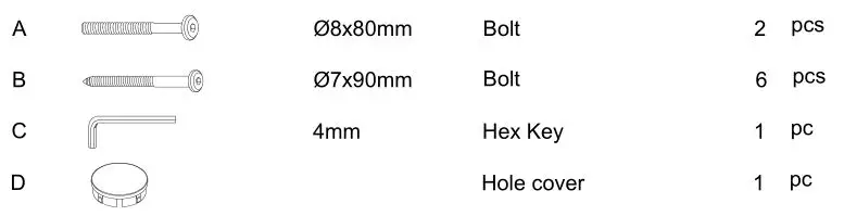 Walker Edison Vincent Dark Outdoor Dining Table - Hardware List