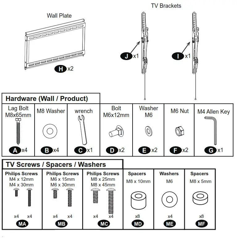 MOUNTUP TV Wall Mount - Hardware