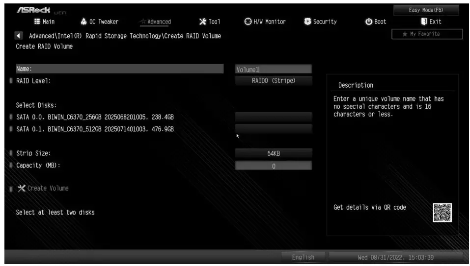 ASRock RAID Array Configuring Using UEFI Setup Utility - Figure 5