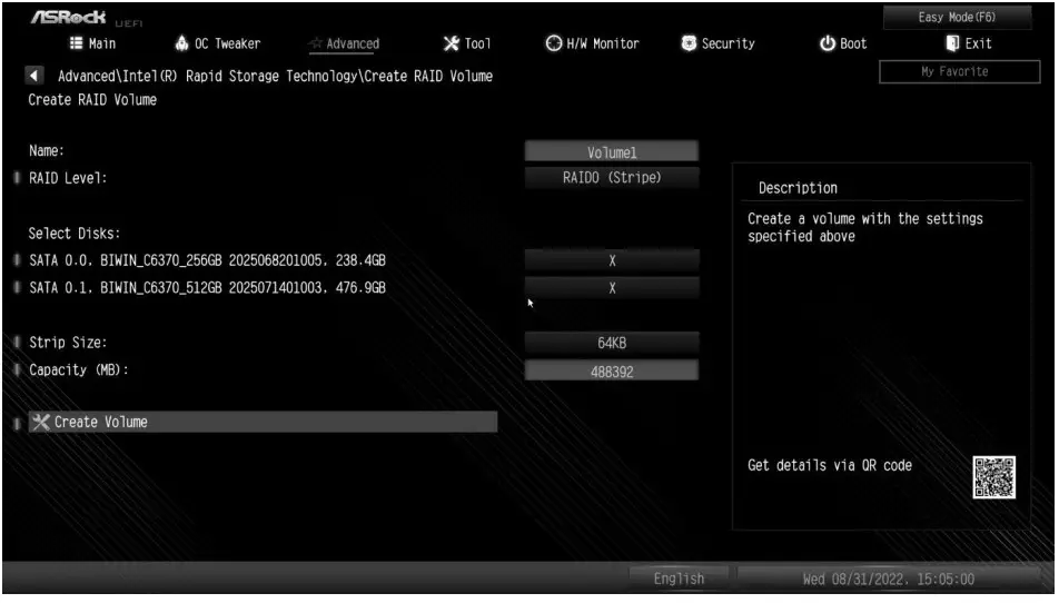 ASRock RAID Array Configuring Using UEFI Setup Utility - Figure 9