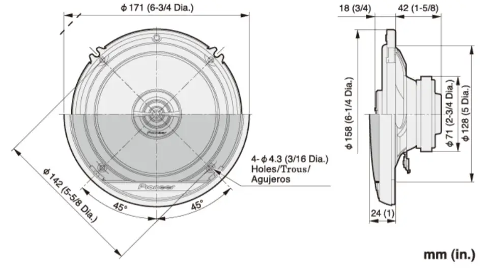 Pioneer Car Speaker- Dimensions