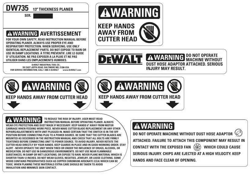 DEWALT DW735 Portable Thickness Planer - FREE WARNING LABEL REPLACEMENT