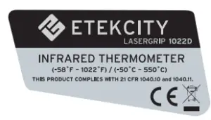 ETEKCITY Lasergrip 1022D Infrared Thermometer - warning 3
