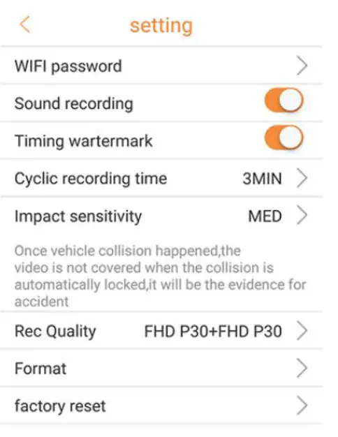 Shenzhen Aiyoula Technology HP68 Dash Cam App- Setting 2