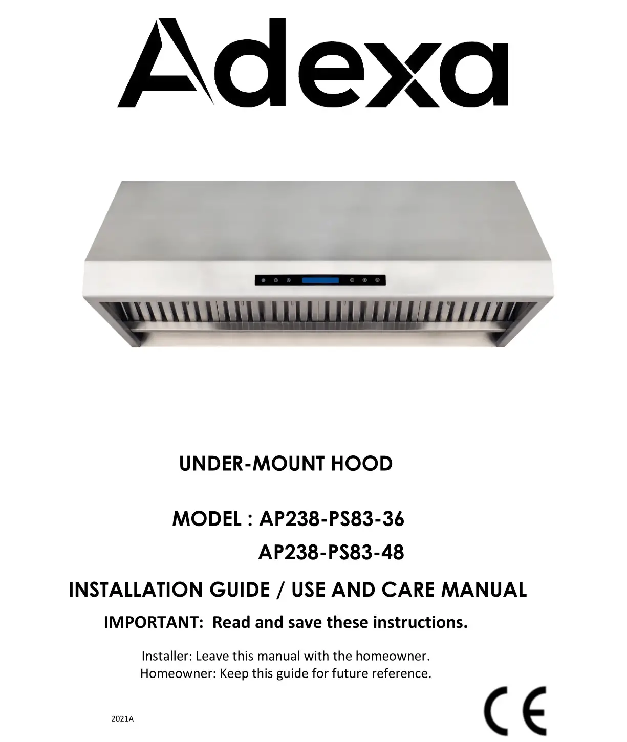 Adexa AP238-PS83-36 Under Mount Hood Installation Guide
