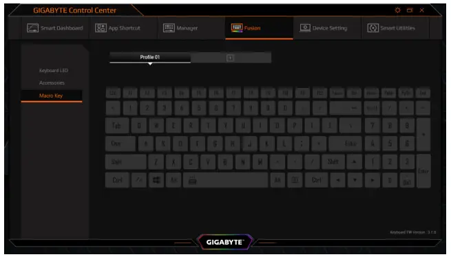 GIGABYTE Control Center - Macro manager