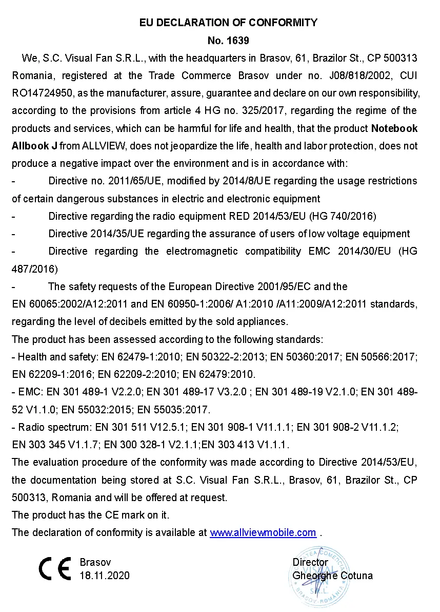 DECLARATION OF CONFORMITY