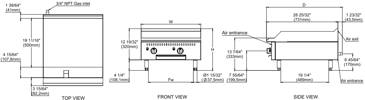 COUNTERTOP GAS GRIDDLE, THERMOSTATIC