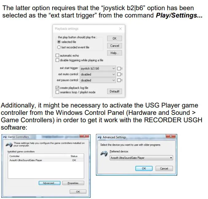 avisoft 116 UltraSound Gate Player User Manual - The latter option requires that